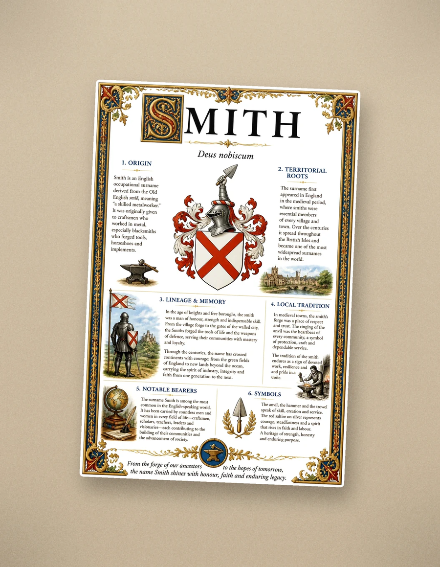 A finished surname heritage certificate ready to download